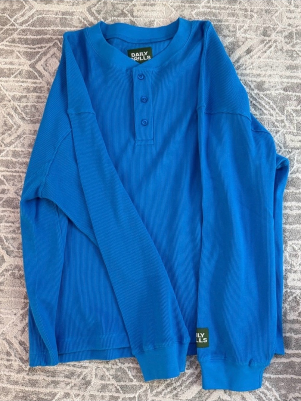 Daily Drills Waffle Henley Long Sleeve in Tide - Picture 2 of 2